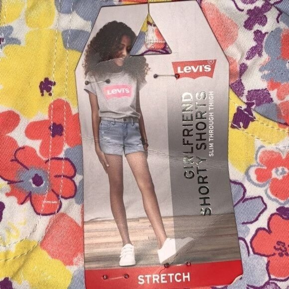 Levis Girls Girlfriend Short Floral Stretch Denim Shorts 14 Regular Multicolor - Picture 4 of 7